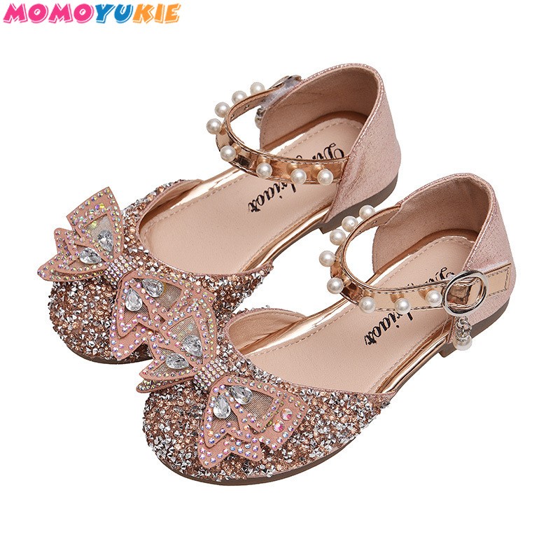 Girls Sequins Lace Bow Kids Shoes Girls Cute Pearl Princess Dance Single Casual Shoes 2021 New Children Party Wedding Shoes