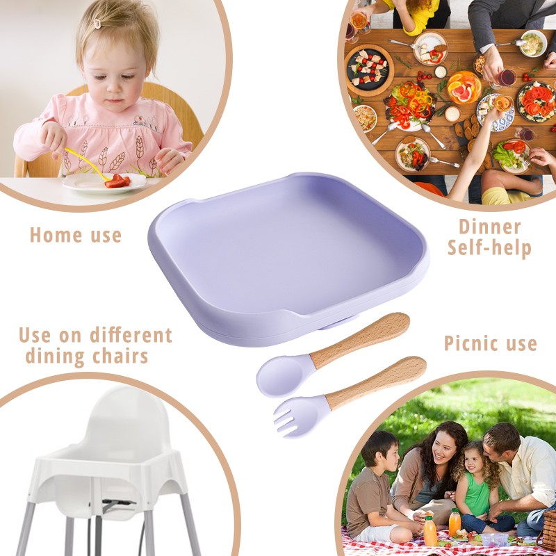 Baby Feeding Silicone Dinner Plate Square Tray With Suction Cup Food Grade Silicone Kids Tableware Waterproof Baby Plate