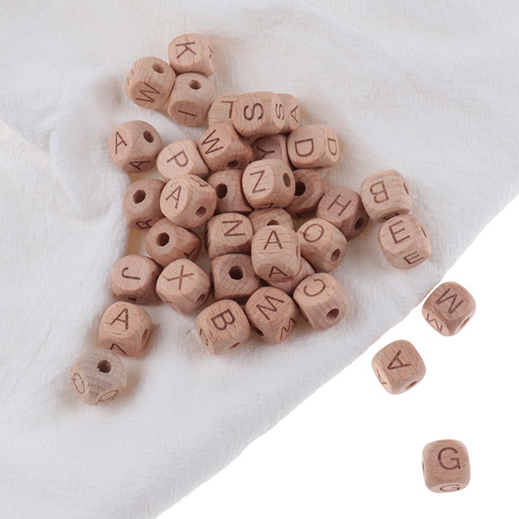 100pcs Baby Teething Beads 12mm Letter Beech Beads Pacifier Chain Letters Wooden Pacifier Toys Personalized Newborn Gifts