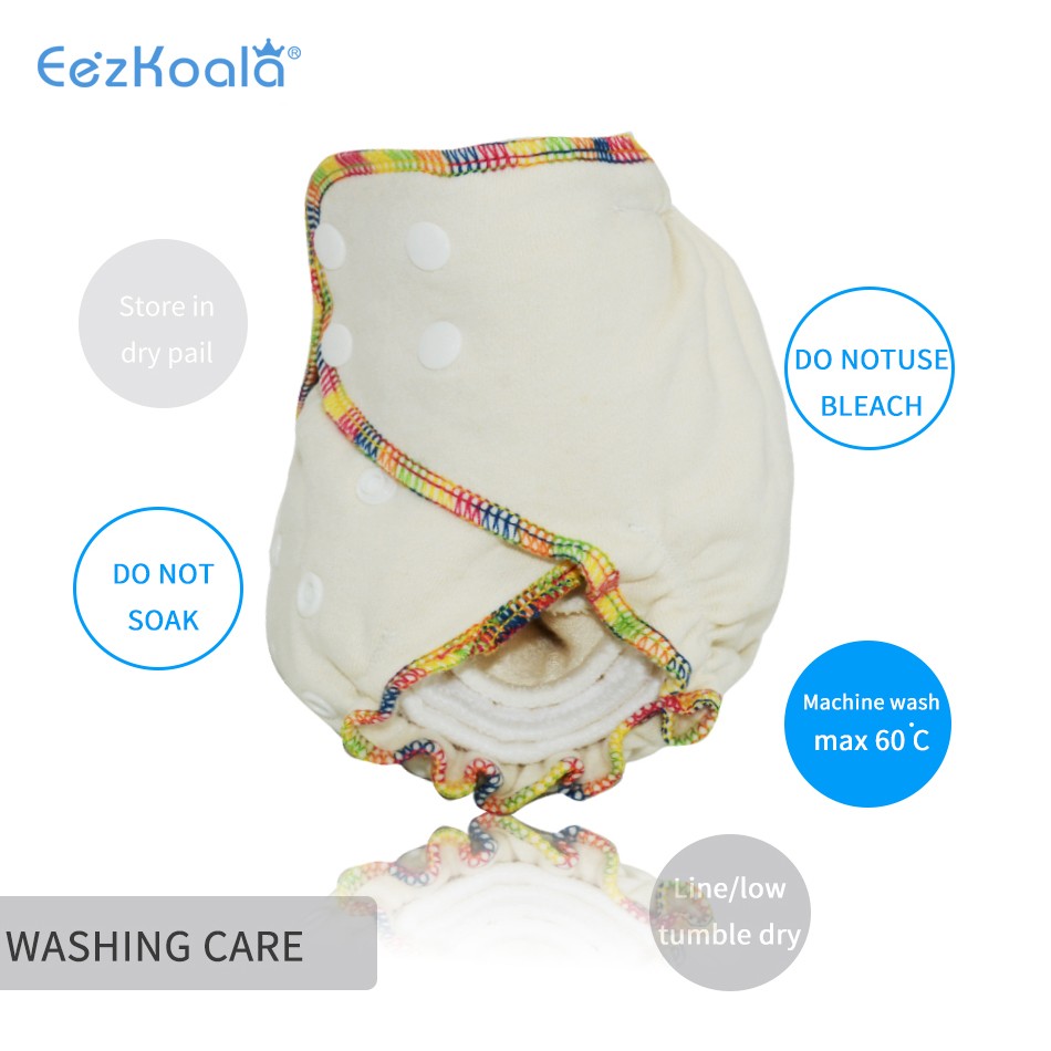 EezKoala 2 Pieces Eco Friendly OS Hemp Fitted Cloth Diapers, AIO All Diaper with Snap Insert, High Absorbency, Fits Baby 5-15kgs