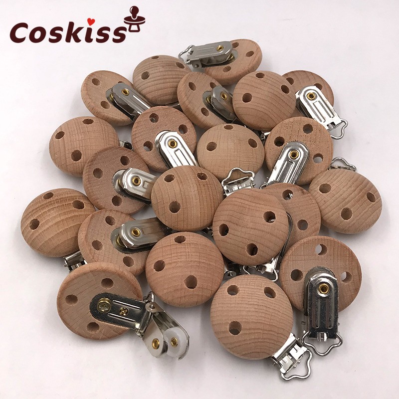 20pcs Wooden Pacifier Clip Nursing Accessories Beech Pacifier Clips Chew Teething DIY Dummy Clip Chains Baby Teether