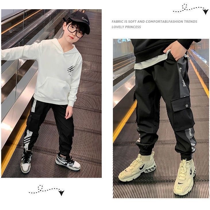 Black Kids Cargo Pants Spring Autumn Casual Kids Clothes Pockets Children Pants Casual Style Kids Clothes Joggers Trousers