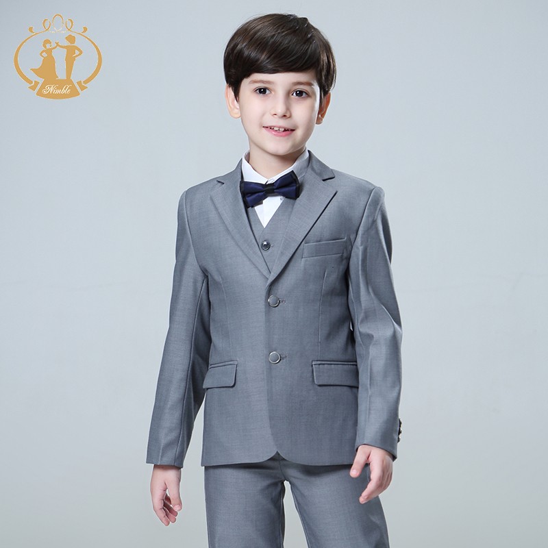 Nimble spring autumn formal boys suits for weddings children host costume clothing wholesale 3pcs/set blazer jacket pants