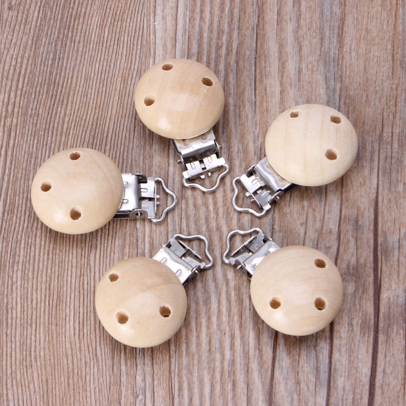 5pcs Metal Wooden Baby Pacifier Clips Soother Clamps Holders Accessories