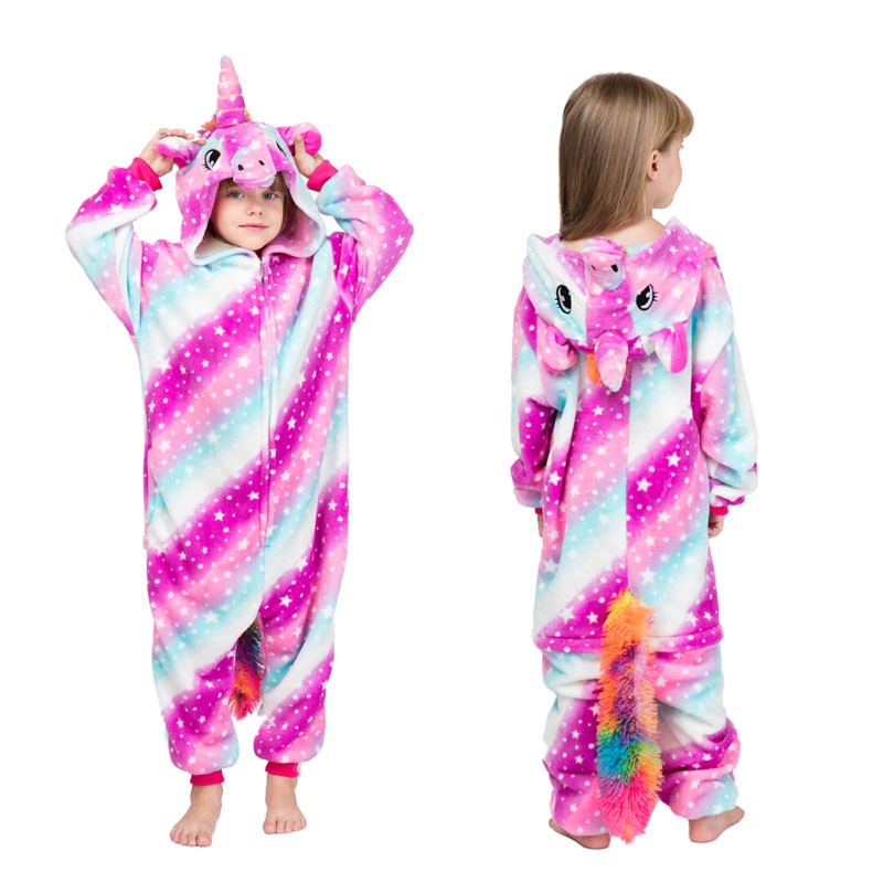 Winter Kigurumi Kigurumi Soft Warm Soft Flannel Pajamas Cartoon Animal Hooded Pajamas Boys Unicorn Pajamas Girls Kids Sleepwear