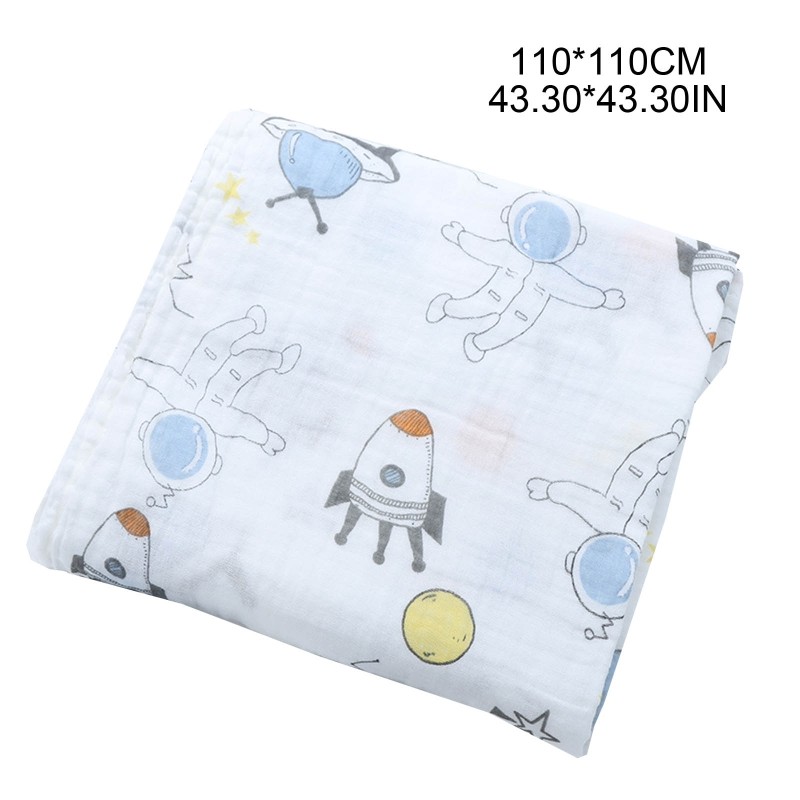Baby Muslin Soft Cotton Receiving Blanket Infants Cartoon Printed Swaddle Wrap