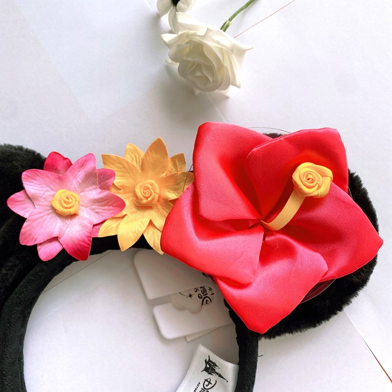 Original Disney Mickey Mouse Earphone Shanghai Disney Big Ears Bows Costume Headband Cosplay Plush Adult/Kids Headband Gift