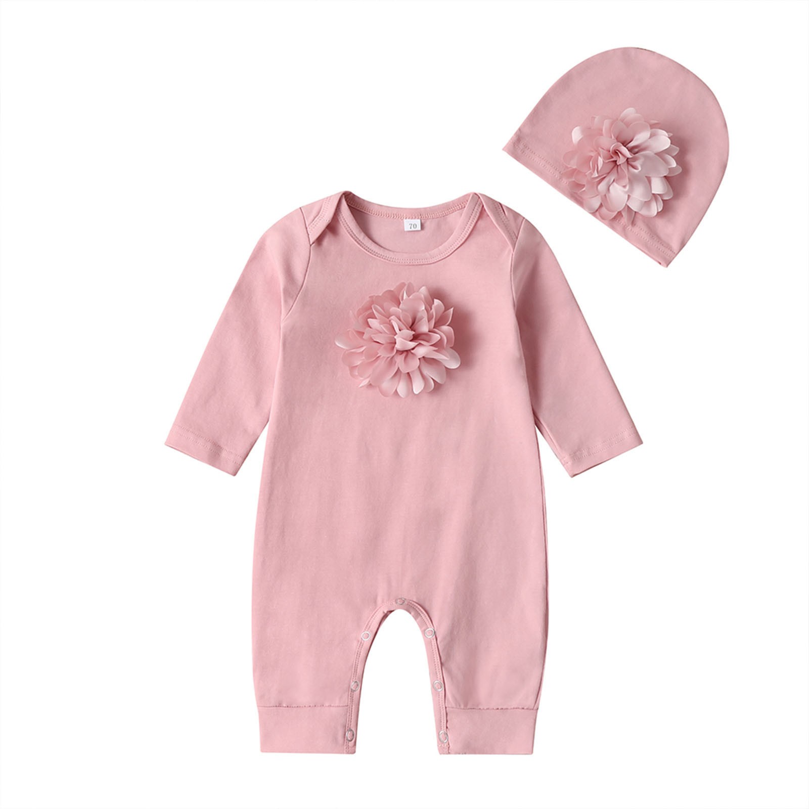 Newborn Baby Long Sleeve Romper 3D Floral Baby Onesie Jumpsuit Newborn Baby Clothes Set Hat Clothes Set