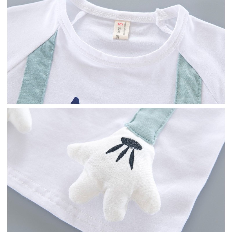 Baby clothes set summer cute cartoon bear printing cotton T-shirt + stripe lace elastic waist shorts boys girls casual 2 piece suit