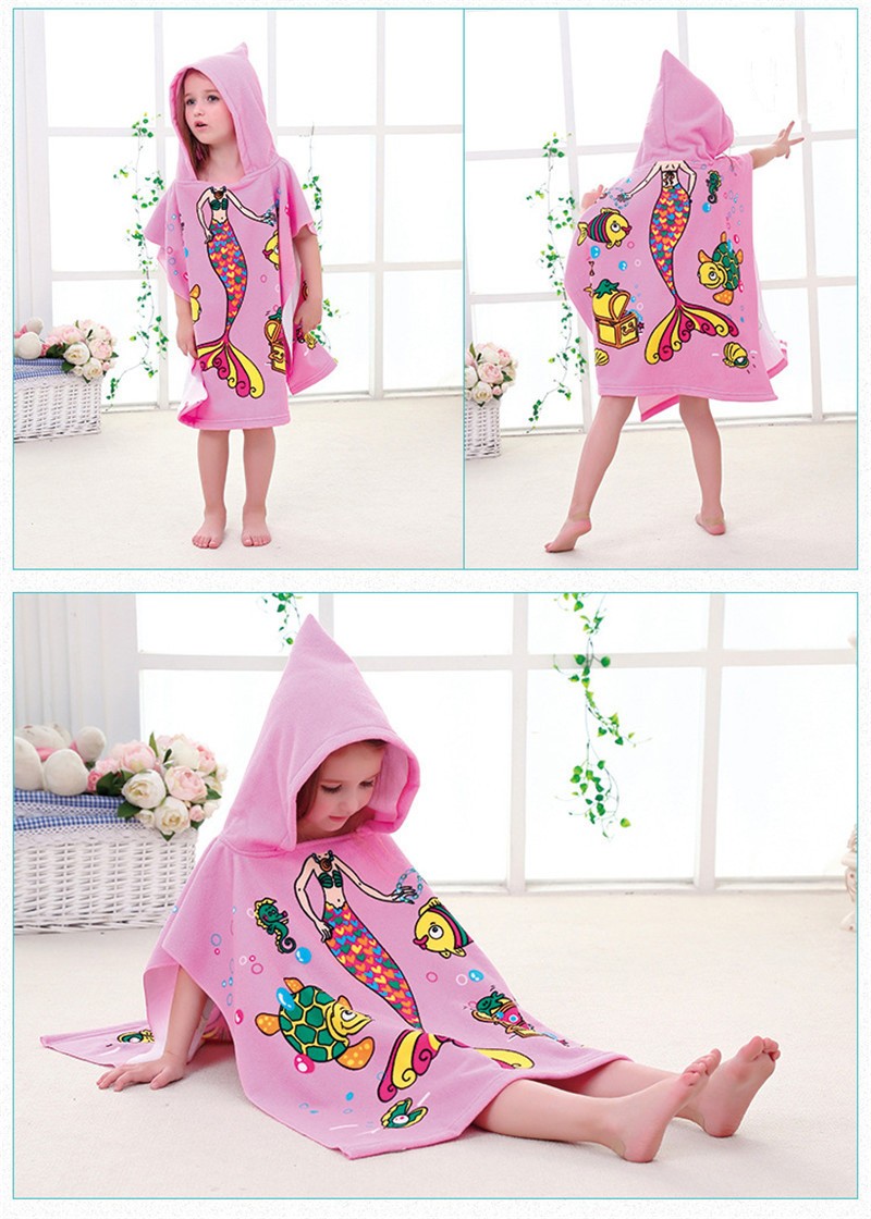 Children Cartoon Baby Hooded Cloak Beach Towel Boys Girls Kids Swimming Bath Towel Microfiber Terry Infant Bathing Wrap Bathrobe