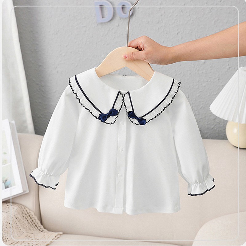 Infant Casual T-shirt Spring And Autumn Clothes Cartoon Long Sleeve White Baby Girls Bottoming Shirt Kids Tops Toddler Clothes