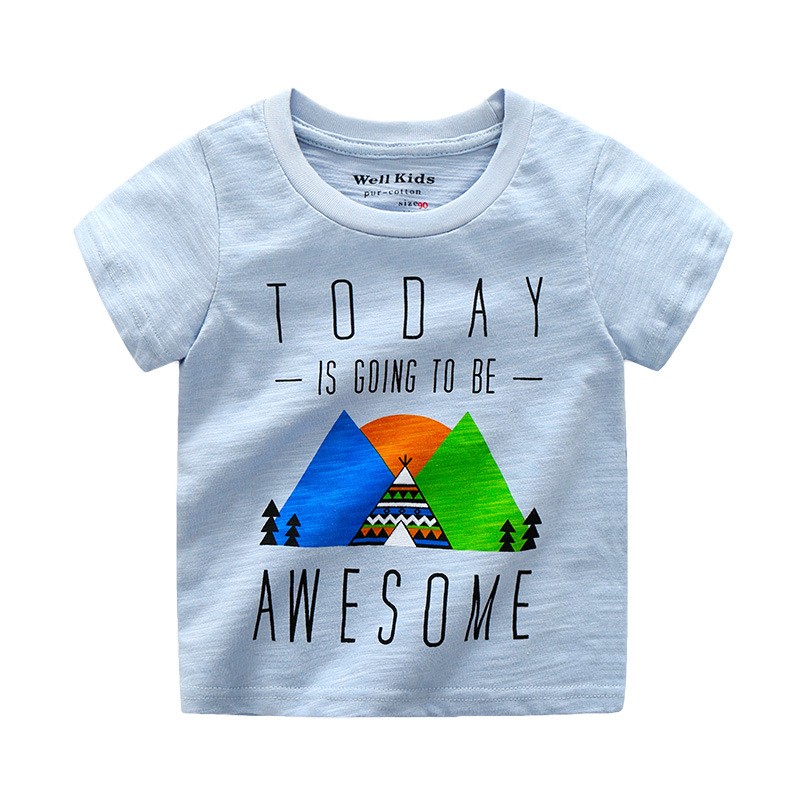 Summer Boys Short Sleeve T-shirt Casual Style Breathable Kids Tops Cotton Boys Clothes Fashion Tops 2-7 Years For Baby