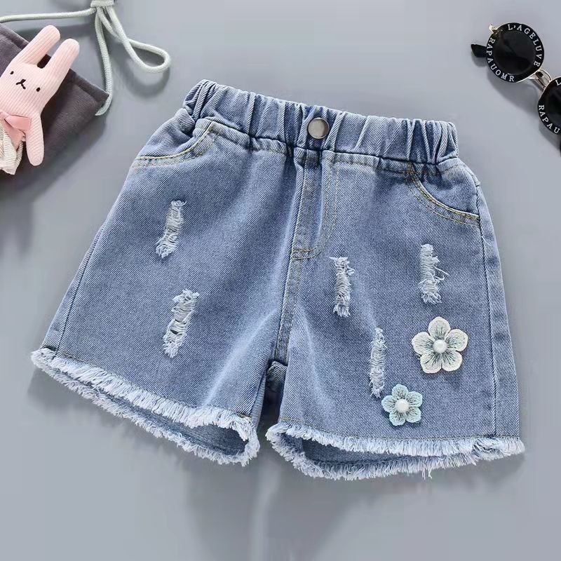 2022 New Fashion Summer Children's Shorts Floral Denim Shorts For Girls Short Jeans Princess Jeans Children Trousers