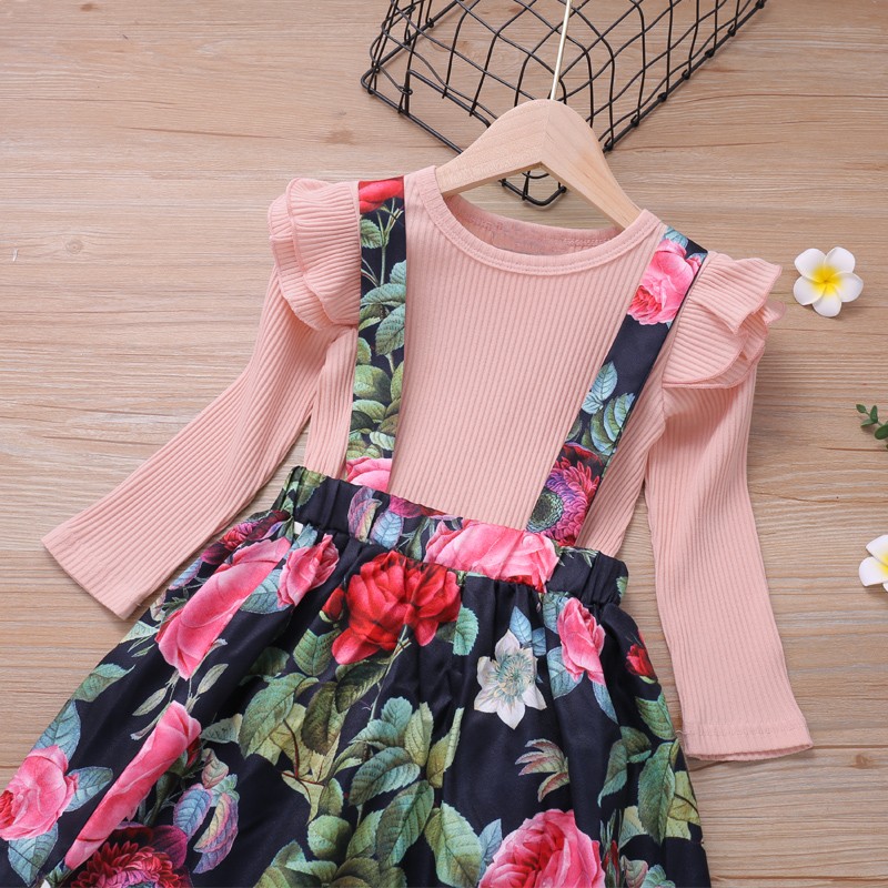 Spring Blouse + Flower Suspender Skirt 2pcs Toddlers Girl Newborn Baby Clothing Sets