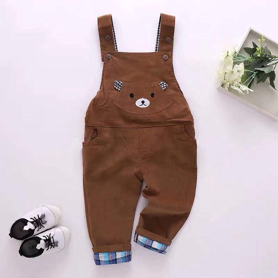 Infant Jeans Little Kids Cartoon Cute Suspenders Tolfield Causal Trousers Spring Autumn Baby Boys Girls Warm Pants 18M-4Y JYF