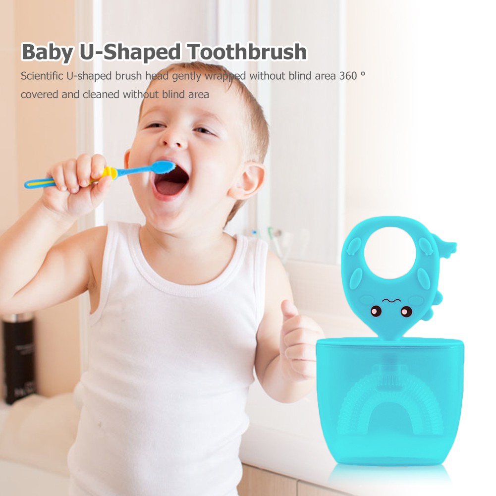 Baby Oral Toothbrush Children's Dental Oral Care Cleaning Brush Simple Silicone Infant Newborn U-shaped Teethbrushes With Cover