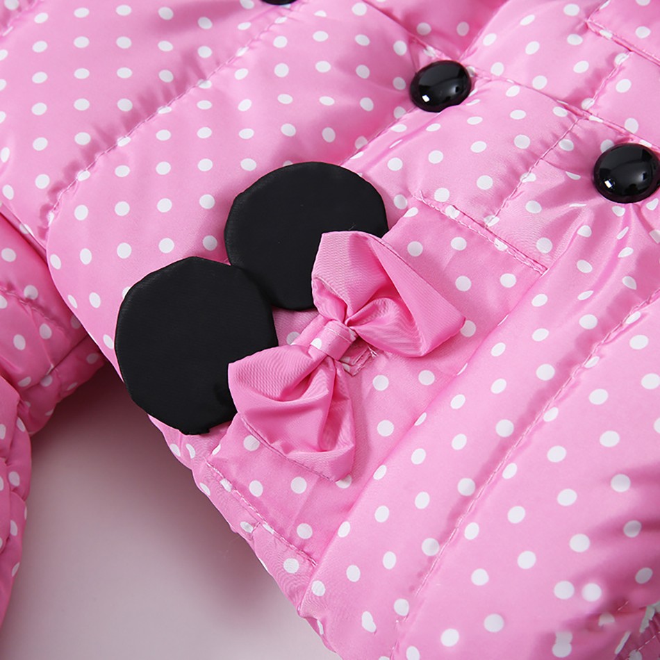 Infant Autumn Winter Jacket For Baby Girls Down Children Bowknot Outerwear Coats Dot Hooded Cotton Kids Clothes