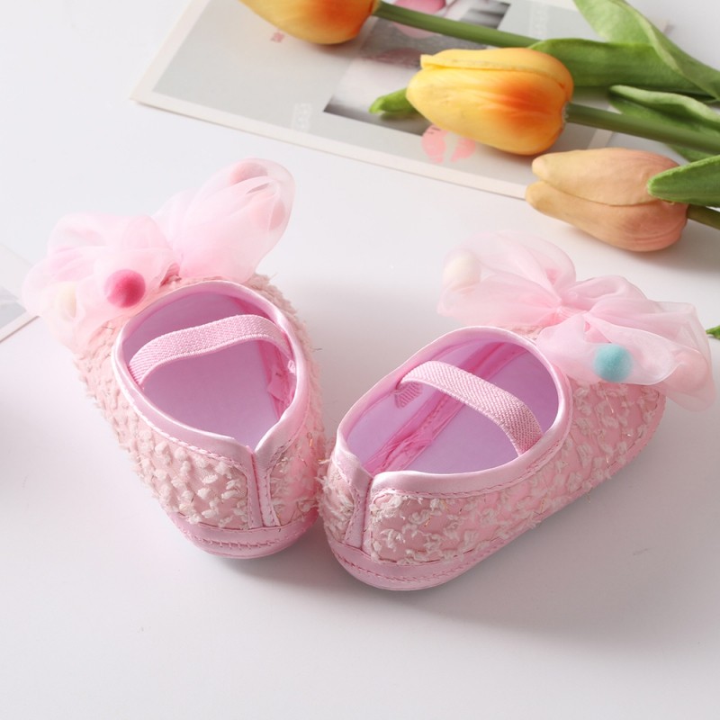 Baby Girl Net Yarn Bowknot Sweet Princess Shoes Summer Spring Toddler Soft Sole Walking Shoes Headband Set