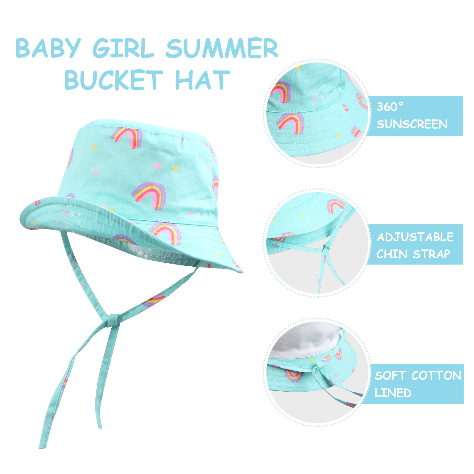 Fresh sun-shading fisherman hat baby adjustable portable hat kids blue sky rainbow bucket cap