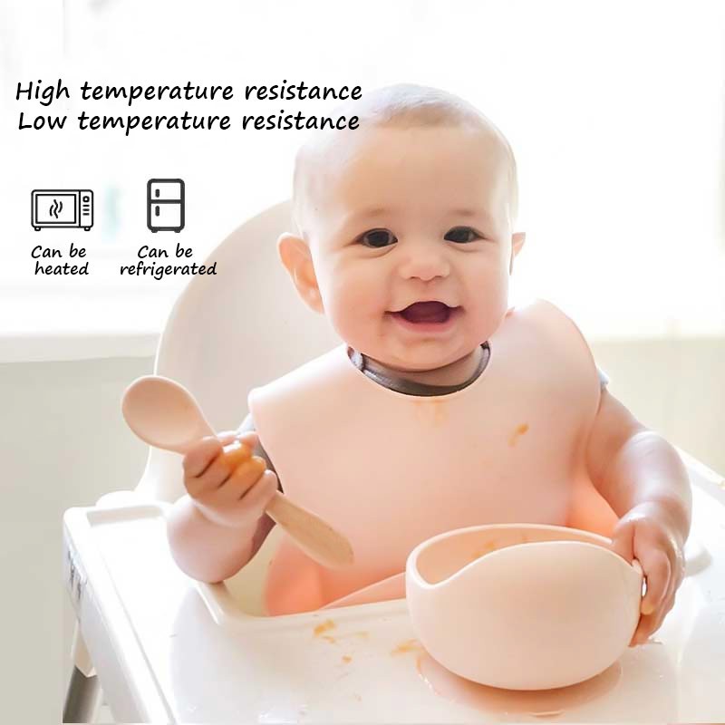 22 colors! 1 Set Silicone Baby Feeding Bowl Set Baby Learning Bowl Suction Bowl Set Non-slip Wood Spoon