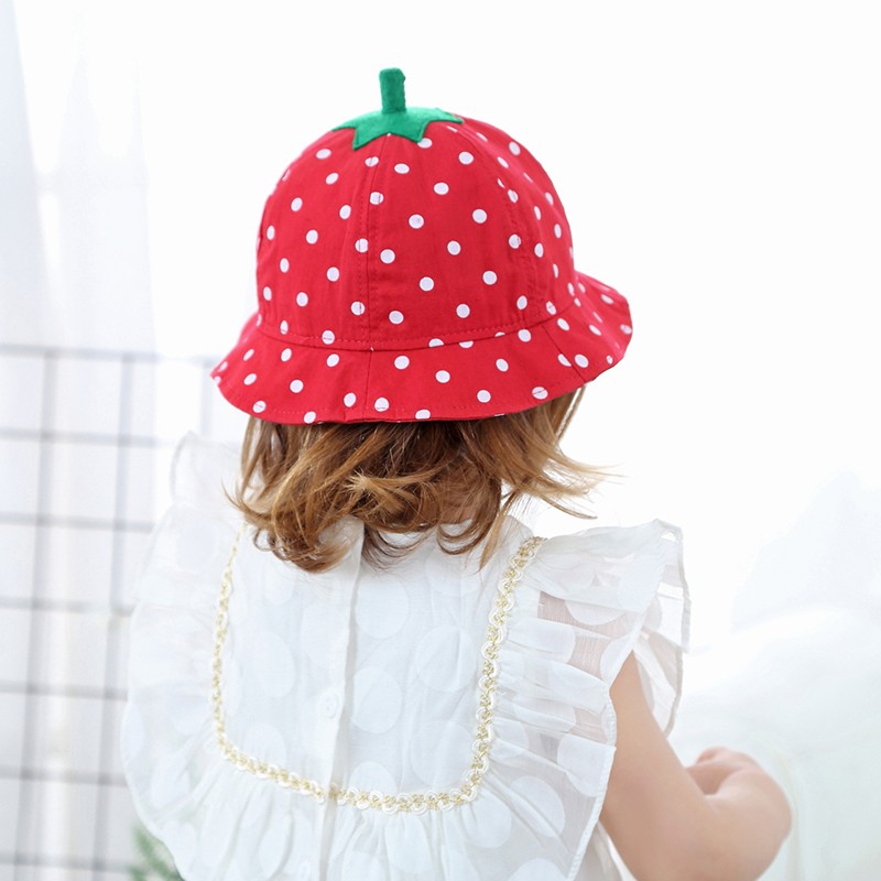 Kids Red Strawberry Dot Hat Baby Spring Summer New Cotton Bucket Cover Lovely Outdoor Sun Hat