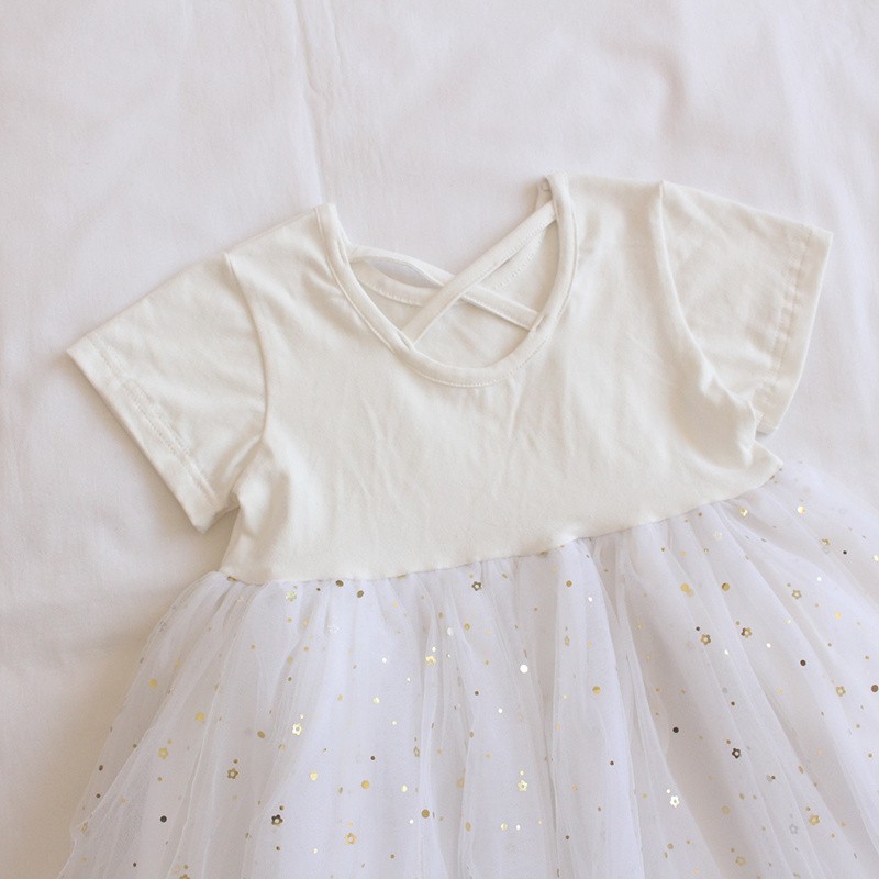 Newborn Summer Clothes Baby Girl Glitter Dress Korean Short Sleeve Cotton Toddler Dress Baby Girl Princess Dresses Tutu