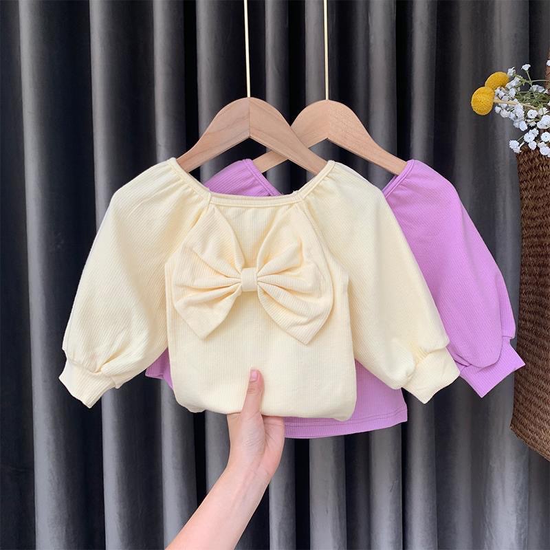 Spring Autumn Kids Girl T-shirt Children Girls Bow Casual Top Sweet Baby Clothes Toddler Long Sleeve Fashion Top