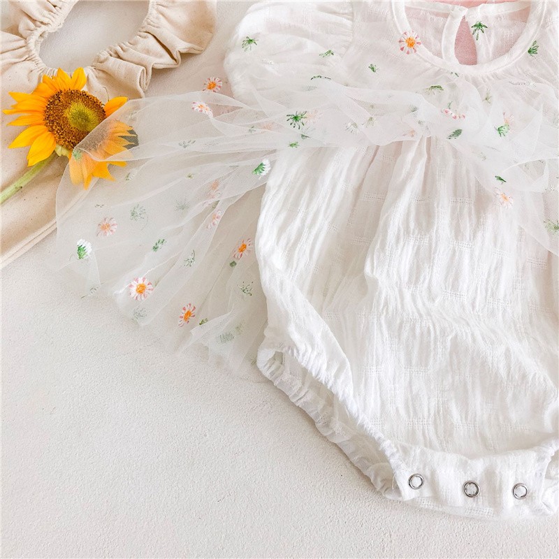 Newborn baby girl clothes summer infant princess floral tulle dress with jumpsuit bow headband baby girl clothes