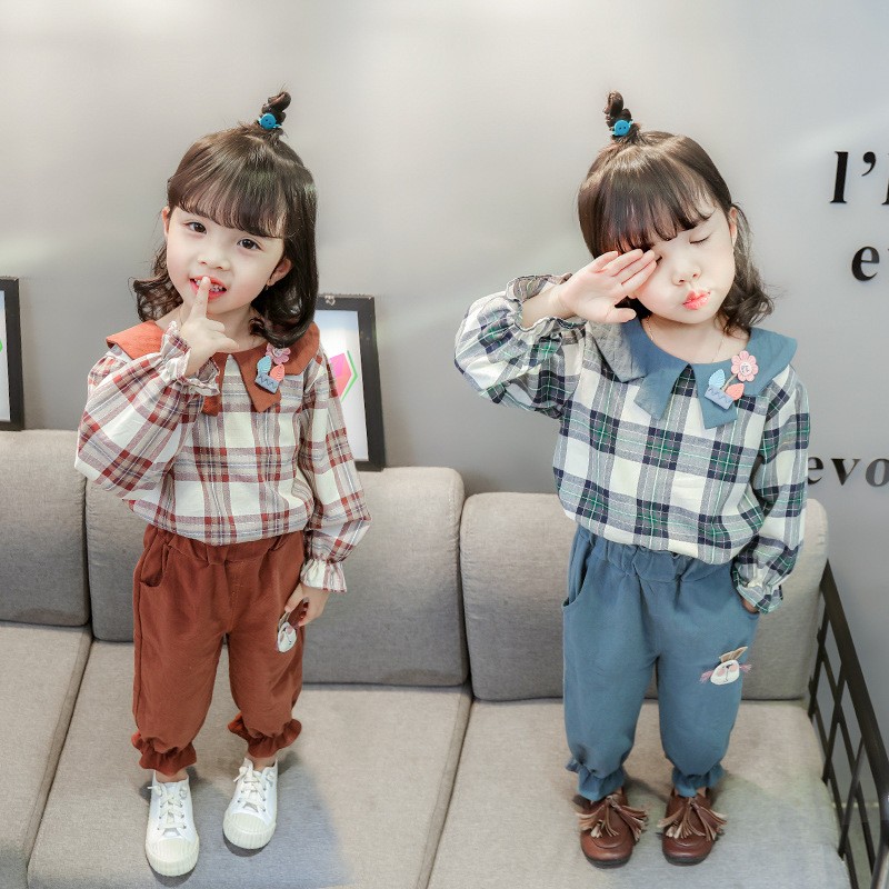 Baby Girls Clothes Sets Kids 2022 Fashion Infant Spring Autumn Sweet 2pcs Print Clothes Doll Collar Tops+Pants Baby Suits