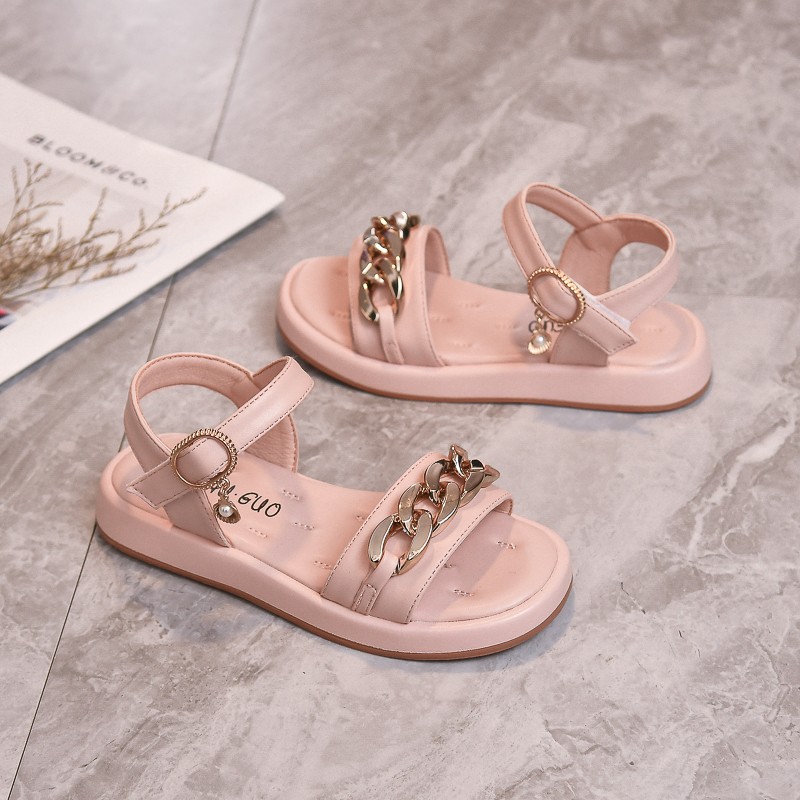 2022 Girl Sandals Summer Children's Sandals New Pupil Princess Girl Non-slip Soft Bottom Hollow White Beach Shoes