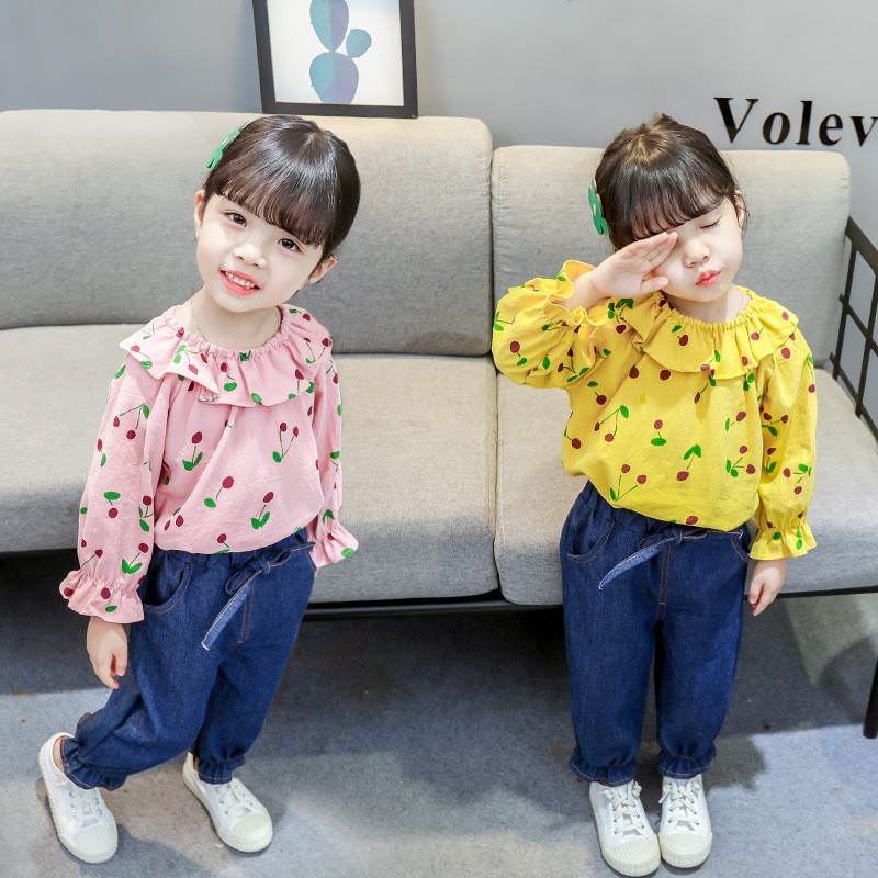 2022 Baby Girls Clothing Sets Infant Fashion Spring Autumn 2pcs Sweet Full Cherry Print Clothes+Pants Children Tracksuits