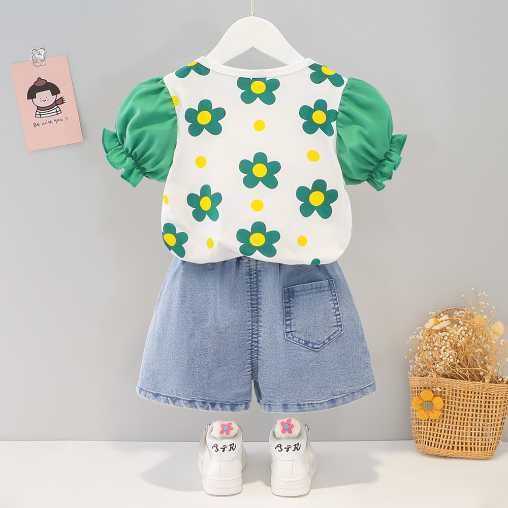 Girls suit 2022 new summer Korean style children's summer clothes baby girls small flower short-sleeved clothes two-piece suit