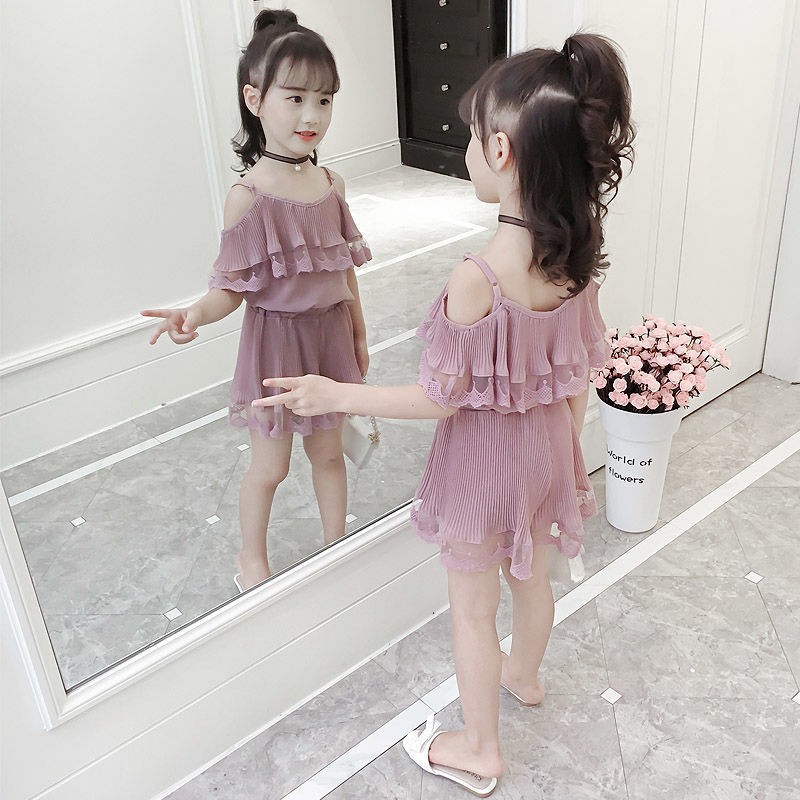 2022 Girls Clothes Summer New Sleeveless Suit + Polka Dot Cake Culotte Two Pieces Outfits Fashion Girls Clothes 4 -12 Air