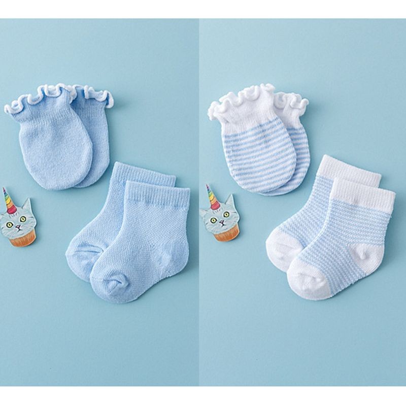 4 Pairs/Set Newborn Baby Socks Gloves Anti-scratch Breathable Gloves Stocking