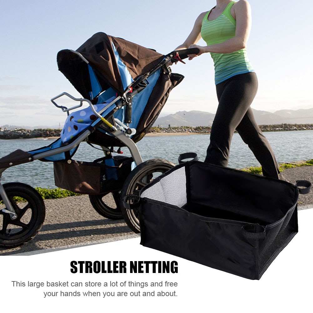 Baby Stroller Organizer Storage Bag Pram Bottom Portable Carriage Bottle Cup Holder for Buggy Hanging Black Basket Accessories