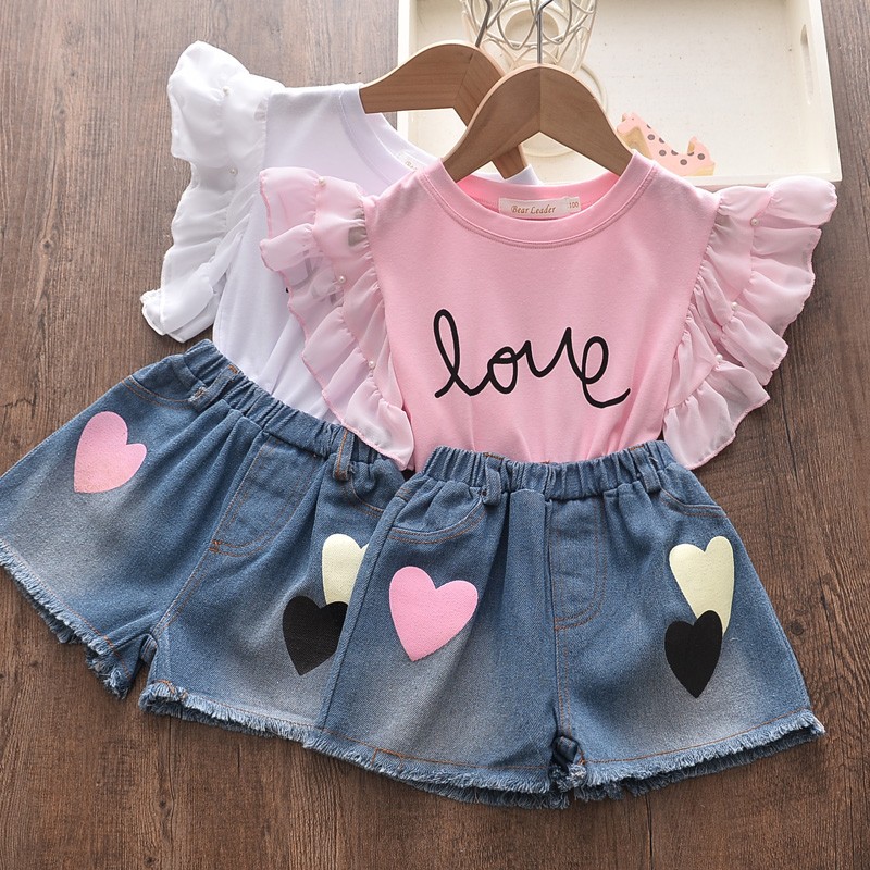 Menoea Kids Clothes Suits 2022 New Summer Fashion Children Lettern Printed T-shirt + Denim Shorts Sets Baby Girls Casual Clothes