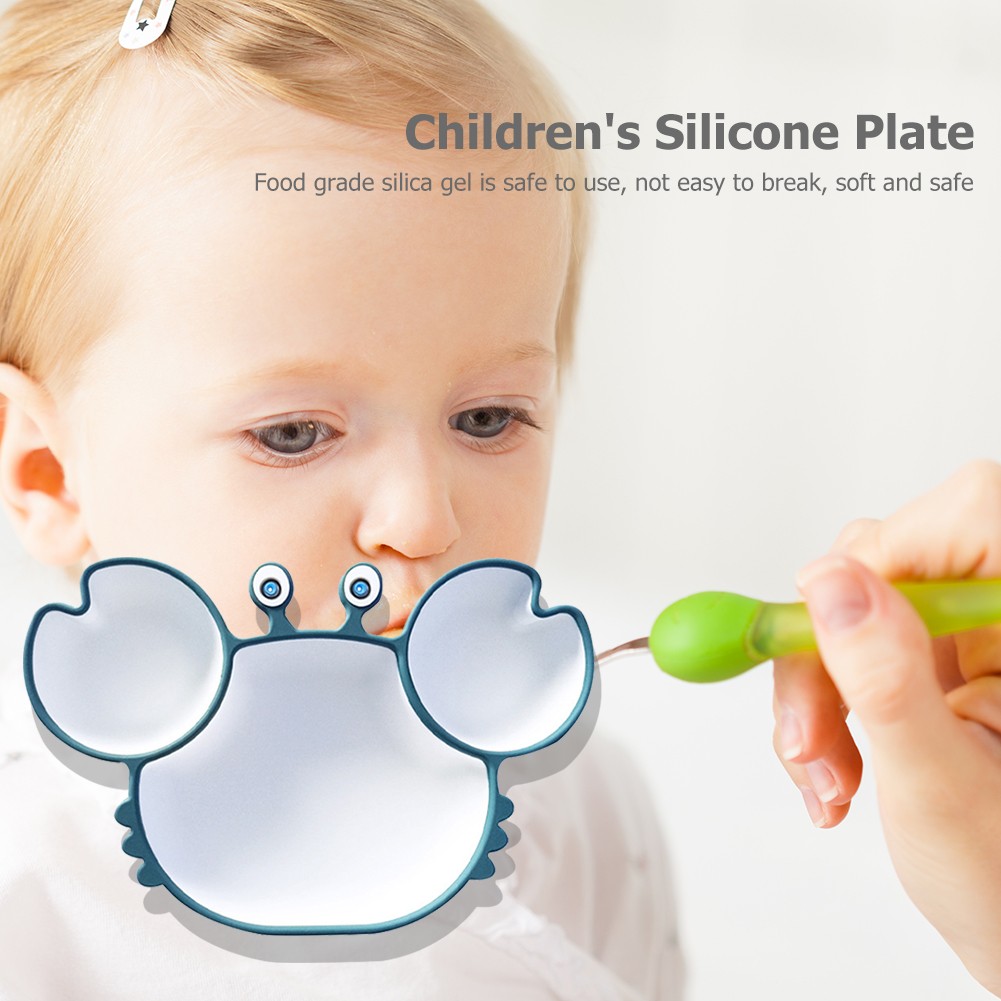 Baby Dishes Silicone Suction Plate Cute Crab Children Feeding Plate Non-slip Baby Food Bowl Feeding For Kids