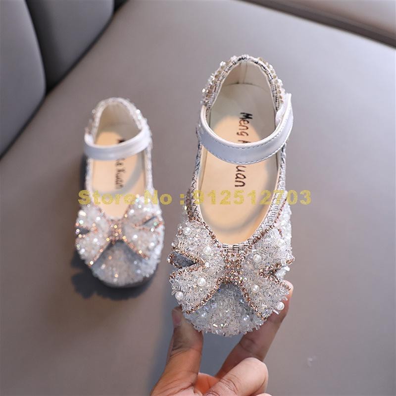 New Hot Sale Girls Bow Princess Sequins Rhinestone Children Dance Spring Autumn Flats Kids Shoes