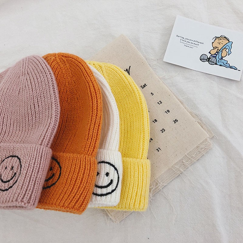 MILANCEL New Arrival Kids Hat Smile Print Boys Hats Knit Baby Hats Brief Girls Hat