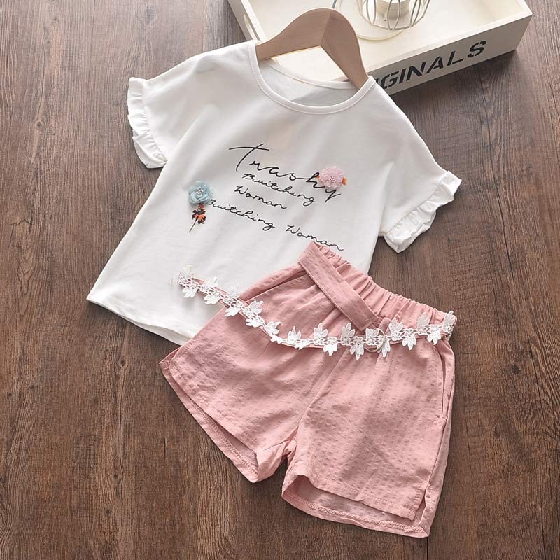 Girls clothes set 2022 new summer sleeveless T-shirt and print bow shorts for girl kids clothes children clothing 3 5 7 years