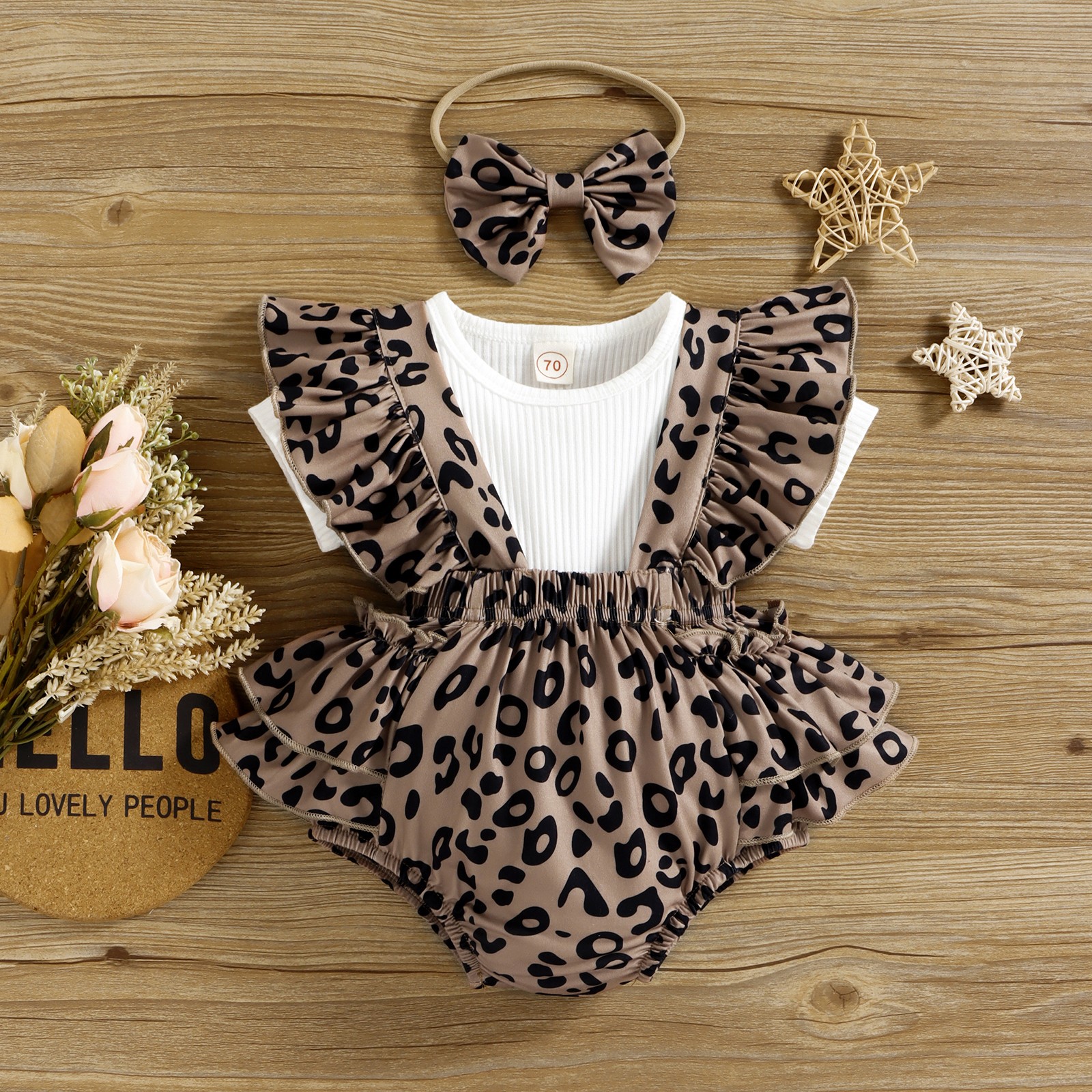 Ma&Baby 0-18M Newborn Infant Baby Girl Clothes Set Summer Knitted T-shirt Ruffle Leopard Shorts Overalls Outfits Costumes D01