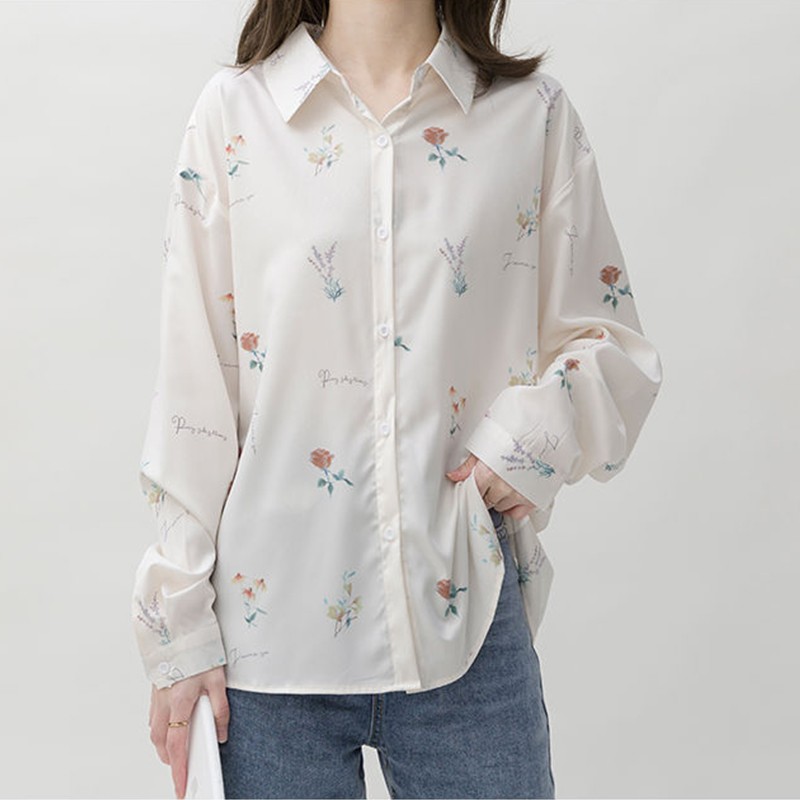 Sweet Flower Summer White Shirt Women Blouse Design Top Elegant Outerwear Long Sleeve Chiffon Female Shirt FLL0803