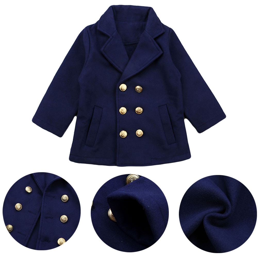 Fashion long sleeve lapel collar solid blue coat children girl suit collar coat spring and winter cute college style coat