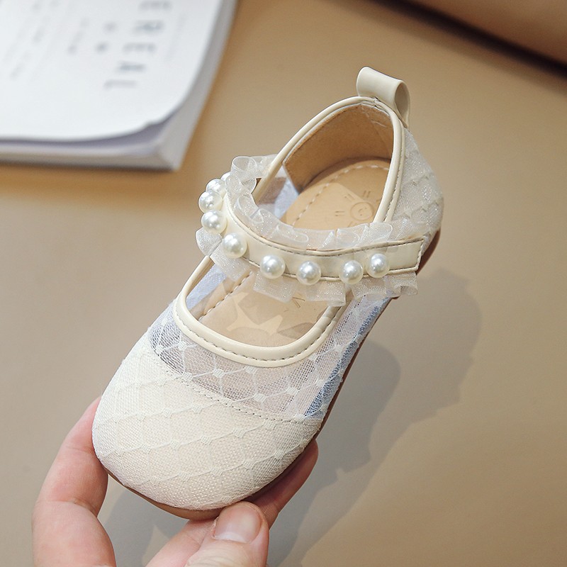 Girls Sandals Child Fashion Princess Pearl Net Surface Girls Shoes 2022 Pupils New Comfortable Single Shoes Baby Princess