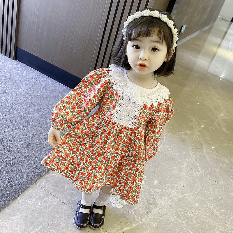 Autumn New Fashion Baby Girls Dresses Long Sleeve Chiffon Floral Princess Cute Dress Family Vacation Beach Kids Clothes 1-6 Years