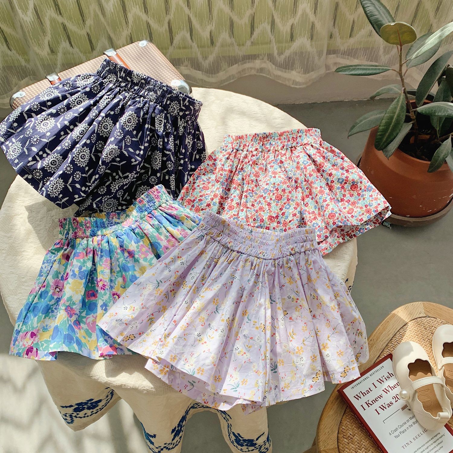 Korean children's floral shorts 2022 summer baby pant skirt fashion versatile children clothes kids clothing 90-140