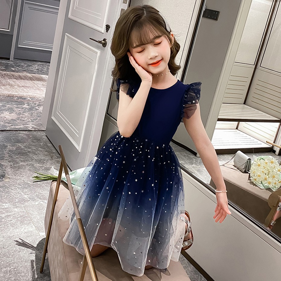 4-12Y Summer Kids Dresses for Girls Mesh Girl Dress Baby Sequin Gradient Party Vestidos Toddler Princess Dress Girl Kids Costume