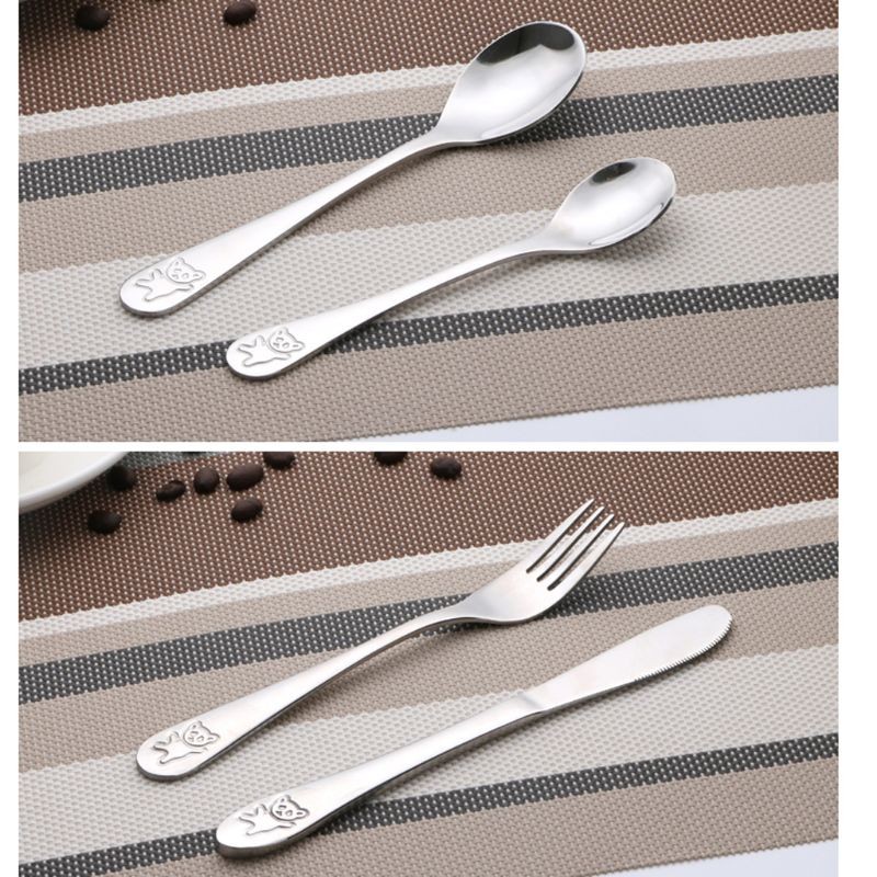 4pcs/set Baby Spoon Spoon Food Feeding Fork Knife Utensil Set Stainless Steel Kids Learning Eating Habit Children Tableware