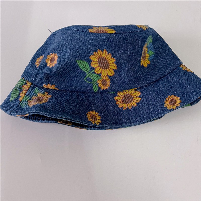 MILANCEL 2022 summer children's denim bucket hat sunflower print large brim hat