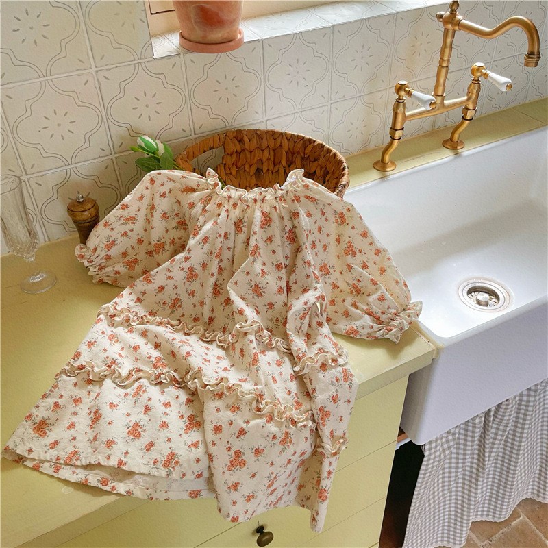 Deer Junmei Baby Girls Floral Print Dress Summer 2022 Half Sleeve Floral Print Dress Classic Pastoral Style Ruffles Dresses For Toddlers